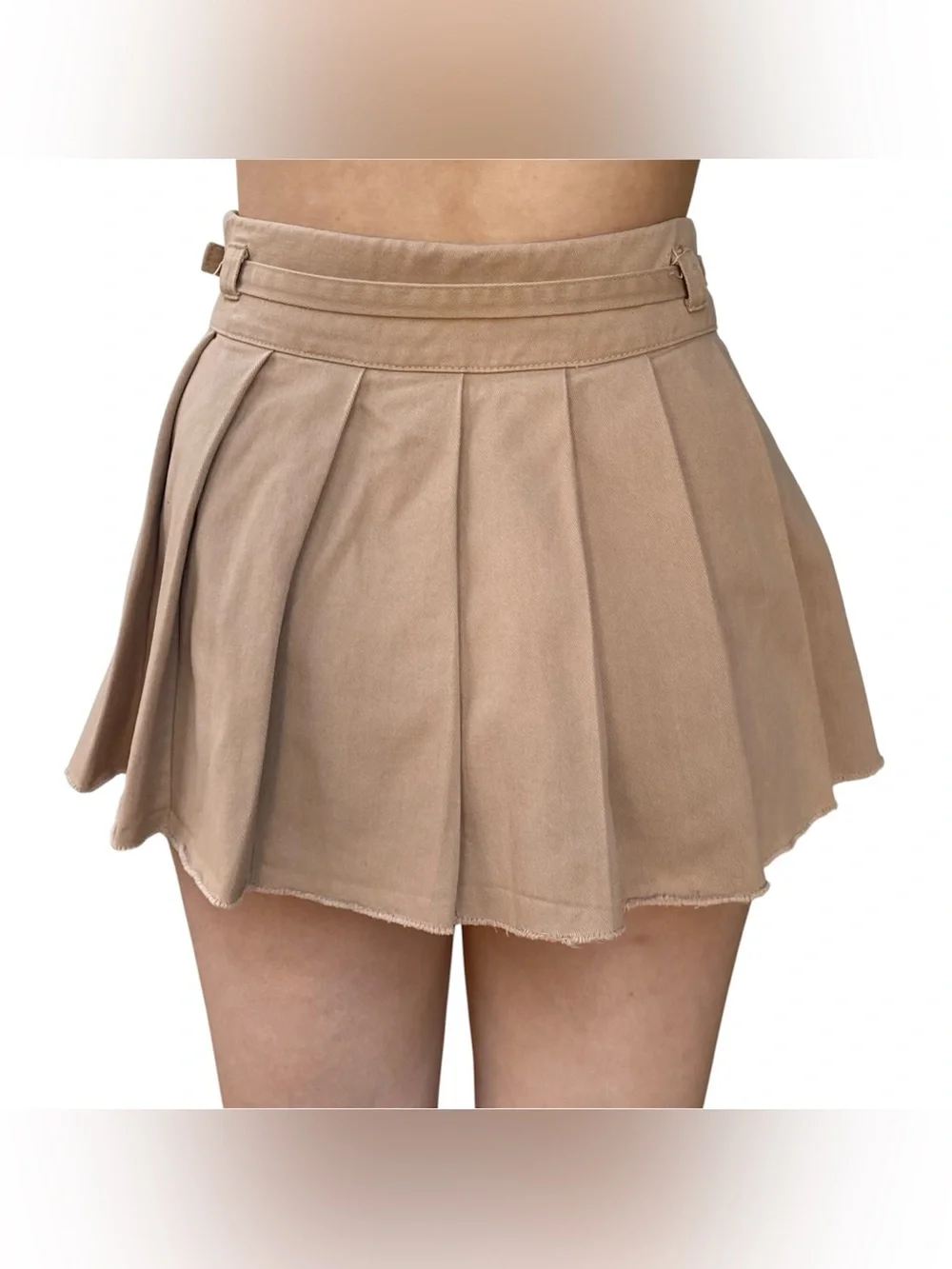 Zara Kids School Uniform Belted Pleated Khaki Tan Mini Skirt Girl's Size 11-12